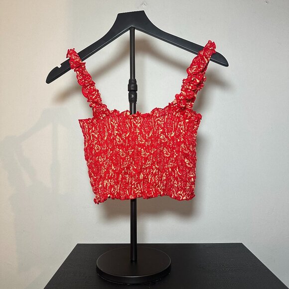 coolchange Red Smocked Ruffle Crop Top (S) - Picture 5 of 10